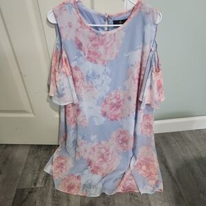 Ronni Nicole Blue and Pink Floral Blouse